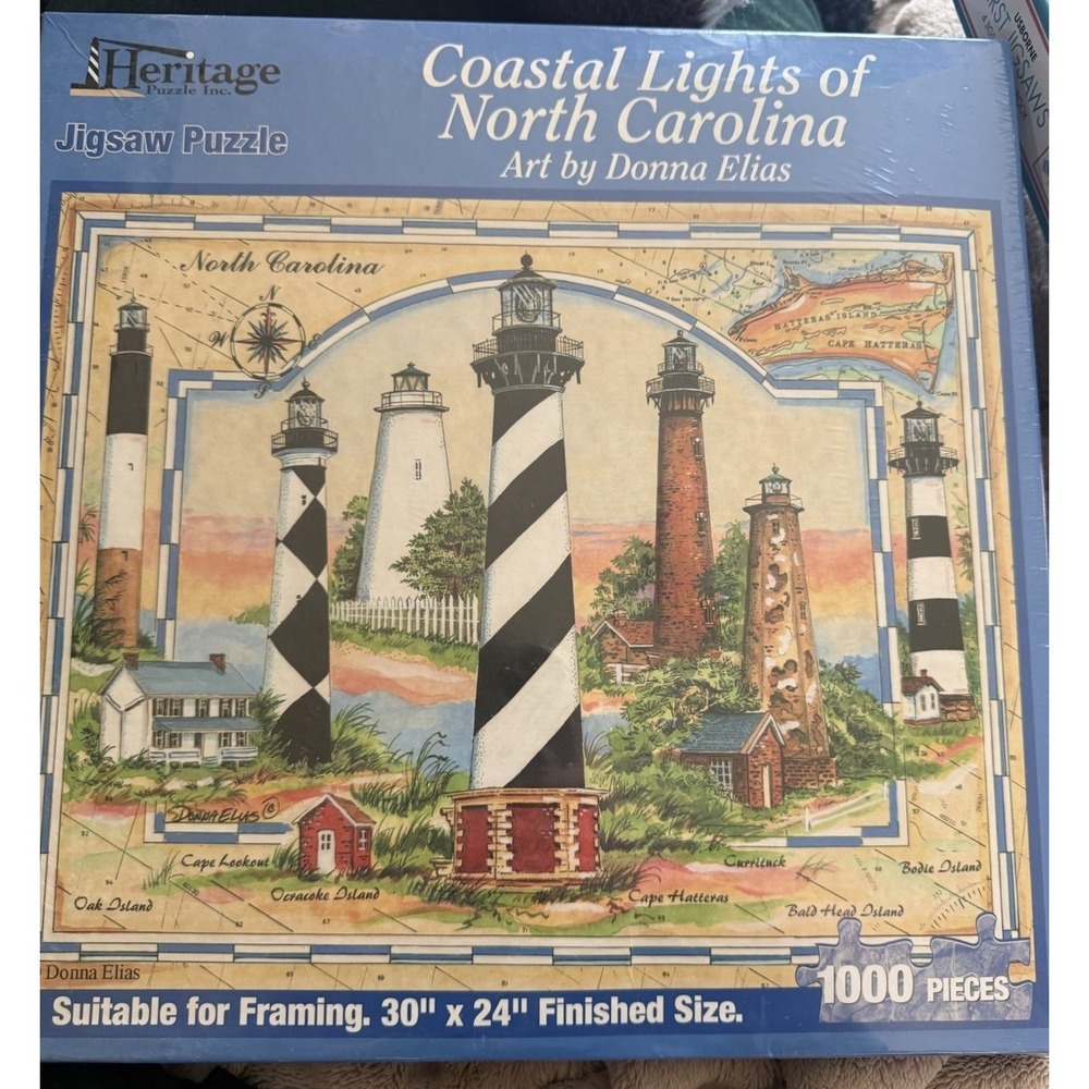 Heritage Puzzle Coastal Lights NC Sealed 1000 Pc Donna Elias. NEW!